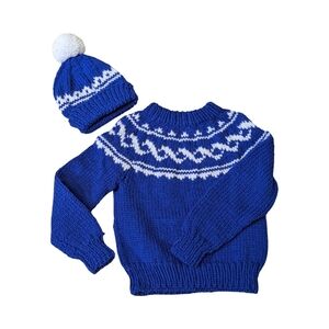 Child's Fair Isle Crewneck Pullover With Matching Toque - Acrylic - New